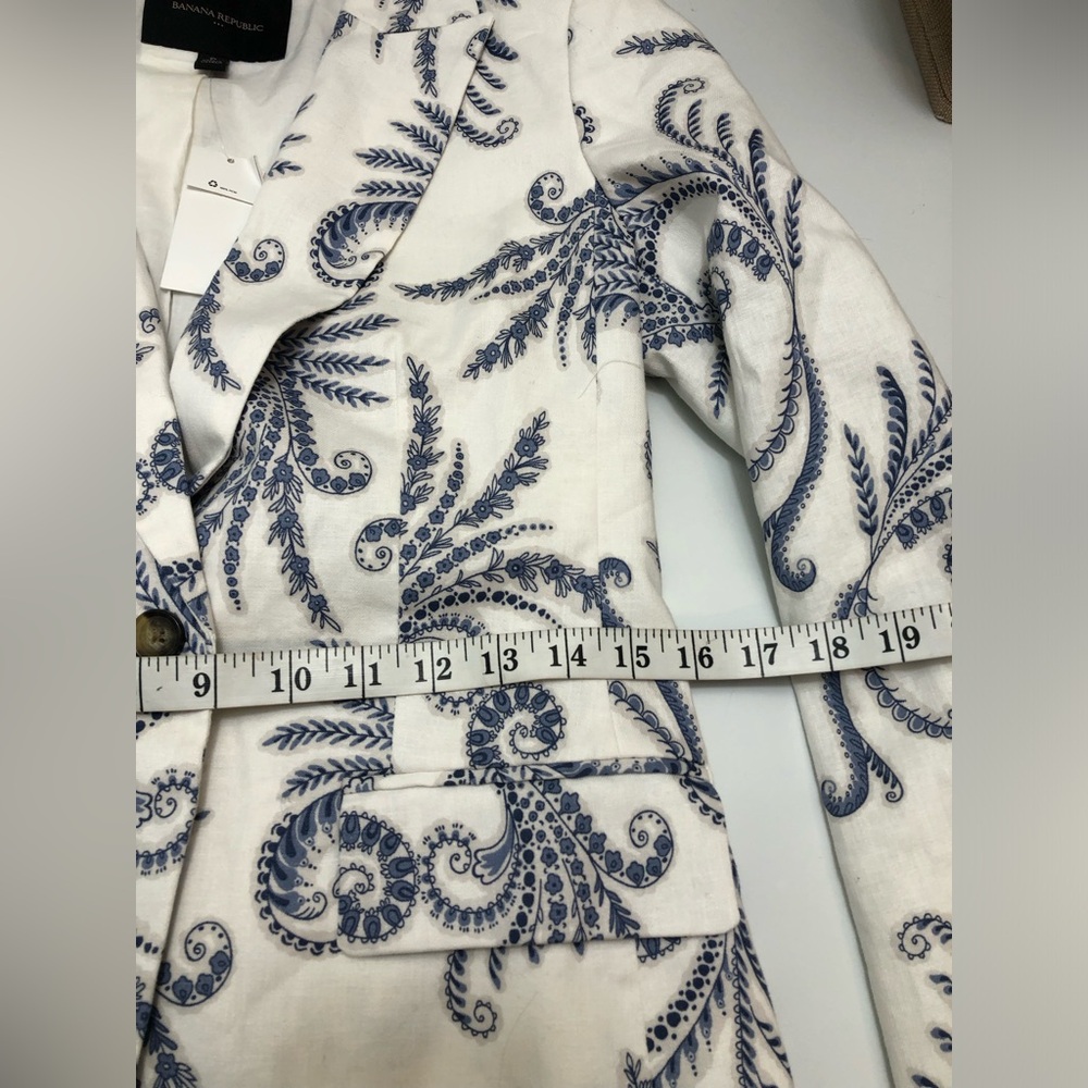 Banana Republic Blazer Women's Sz 0 Ivory Blue Paisley Floral Linen Blend New - Picture 10 of 13